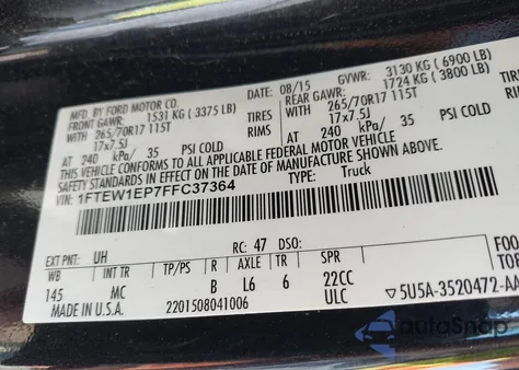 2015 Ford F-150 Xlt from USA, damaged, VIN 1FTEW1EP7FFC37364